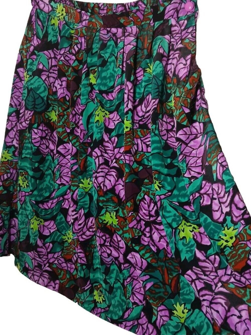 Vintage Diversity Skirt Plus Size 26W Long Tropical Floral Black Purple Green